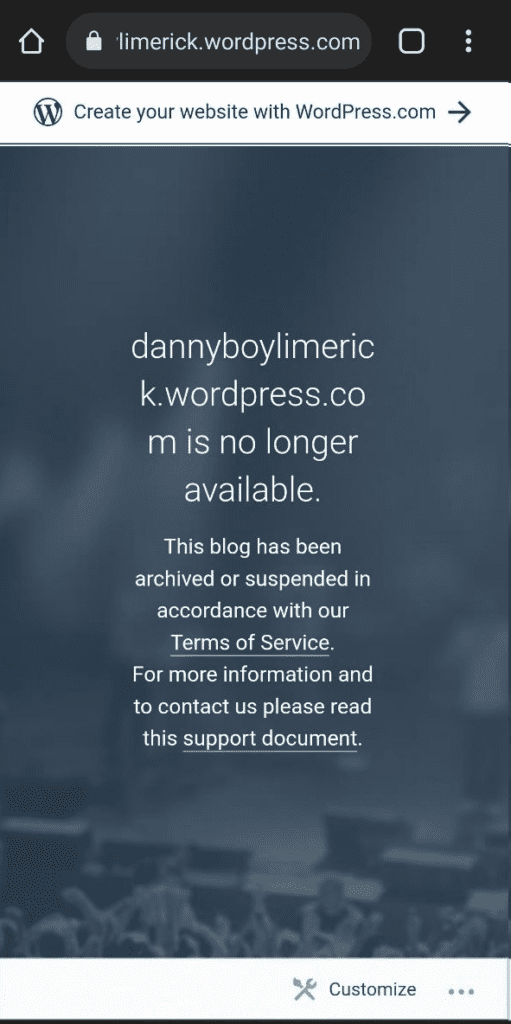 Wordpress.com Website Terminated